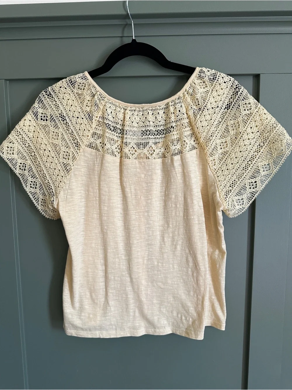 Daniel Rainn Cream Lace Sleeve Knit Tee Shirt